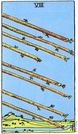 塔罗牌权杖八正位与逆位的含义解读-Eight of Wands