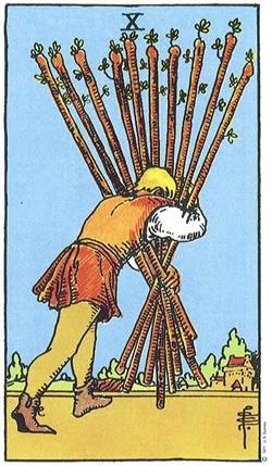 塔罗牌权杖十正位与逆位的含义解读-Ten of Wands